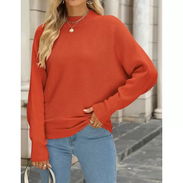 imageZESICA Womens 2023 Fall Turtleneck Batwing Long Sleeve Ribbed Knit Casual Soft Pullover Sweater Jumper TopOrange