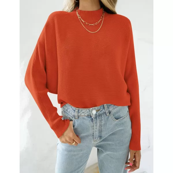 imageZESICA Womens 2023 Fall Turtleneck Batwing Long Sleeve Ribbed Knit Casual Soft Pullover Sweater Jumper TopOrange