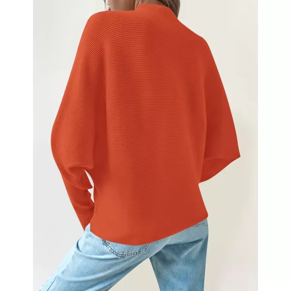 imageZESICA Womens 2023 Fall Turtleneck Batwing Long Sleeve Ribbed Knit Casual Soft Pullover Sweater Jumper TopOrange