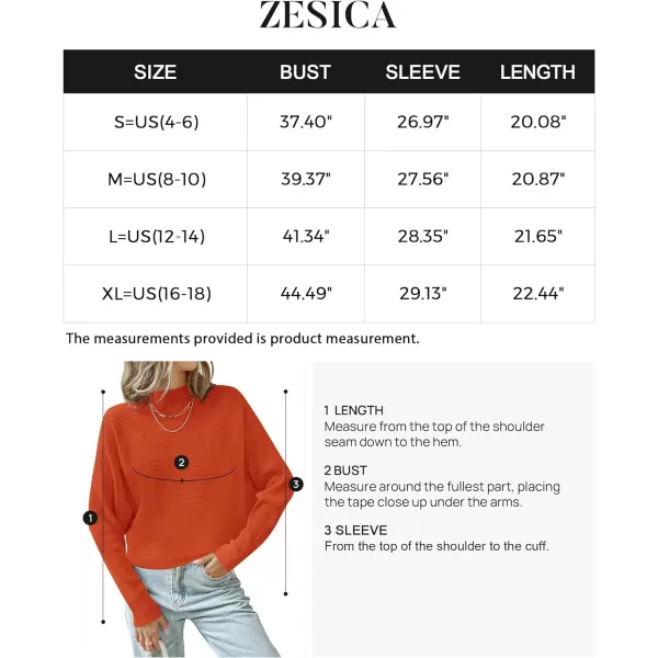 imageZESICA Womens 2023 Fall Turtleneck Batwing Long Sleeve Ribbed Knit Casual Soft Pullover Sweater Jumper TopOrange