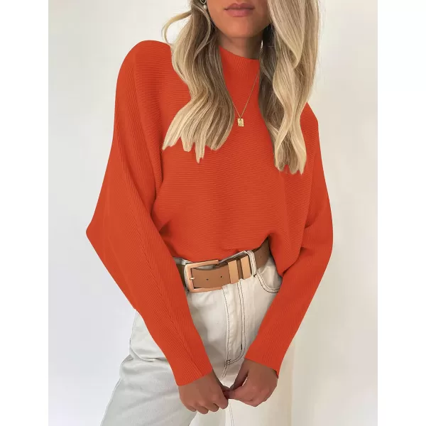 imageZESICA Womens 2023 Fall Turtleneck Batwing Long Sleeve Ribbed Knit Casual Soft Pullover Sweater Jumper TopOrange