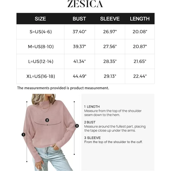 imageZESICA Womens 2023 Fall Turtleneck Batwing Long Sleeve Ribbed Knit Casual Soft Pullover Sweater Jumper TopPink