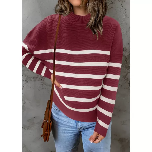 imageZESICA Womens 2023 Fall Turtleneck Batwing Long Sleeve Ribbed Knit Casual Soft Pullover Sweater Jumper TopPlum