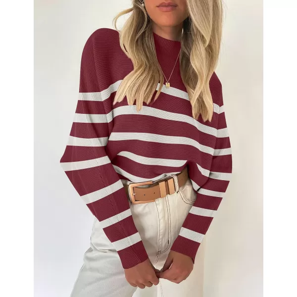 imageZESICA Womens 2023 Fall Turtleneck Batwing Long Sleeve Ribbed Knit Casual Soft Pullover Sweater Jumper TopPlum