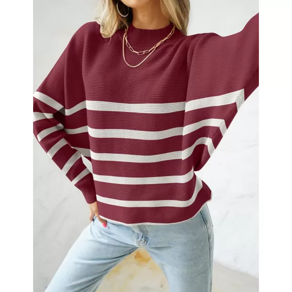 imageZESICA Womens 2023 Fall Turtleneck Batwing Long Sleeve Ribbed Knit Casual Soft Pullover Sweater Jumper TopPlum