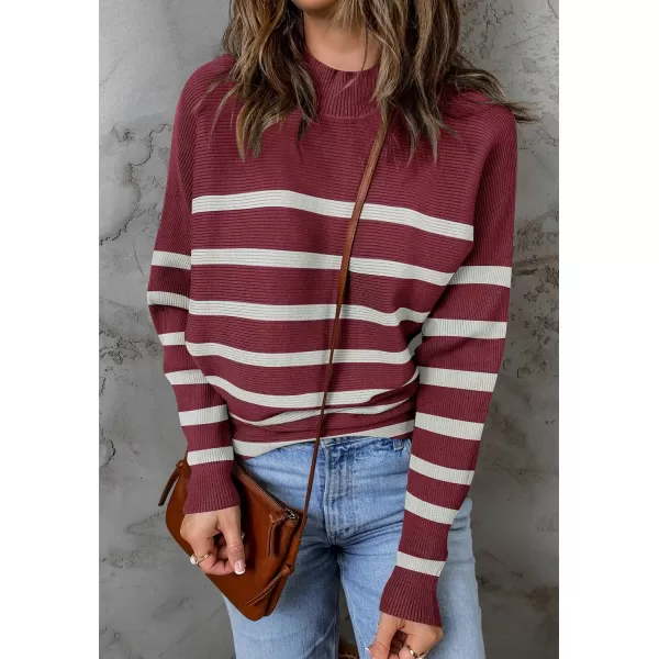 imageZESICA Womens 2023 Fall Turtleneck Batwing Long Sleeve Ribbed Knit Casual Soft Pullover Sweater Jumper TopPlum