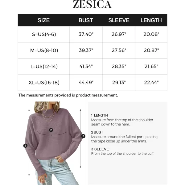 imageZESICA Womens 2023 Fall Turtleneck Batwing Long Sleeve Ribbed Knit Casual Soft Pullover Sweater Jumper TopPurple