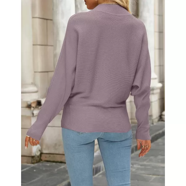 imageZESICA Womens 2023 Fall Turtleneck Batwing Long Sleeve Ribbed Knit Casual Soft Pullover Sweater Jumper TopPurple
