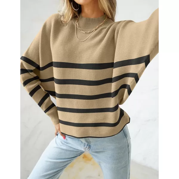 imageZESICA Womens 2023 Fall Turtleneck Batwing Long Sleeve Ribbed Knit Casual Soft Pullover Sweater Jumper TopTan