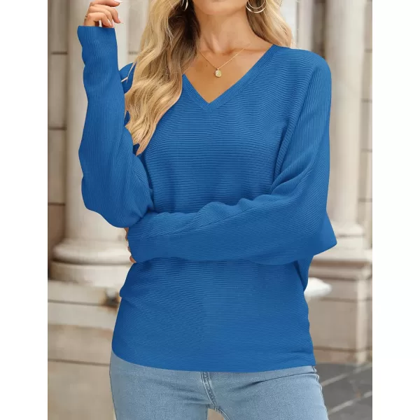 imageZESICA Womens 2023 Fall Turtleneck Batwing Long Sleeve Ribbed Knit Casual Soft Pullover Sweater Jumper TopVneckbrightblue