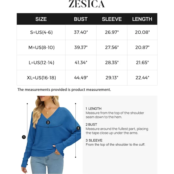 imageZESICA Womens 2023 Fall Turtleneck Batwing Long Sleeve Ribbed Knit Casual Soft Pullover Sweater Jumper TopVneckbrightblue