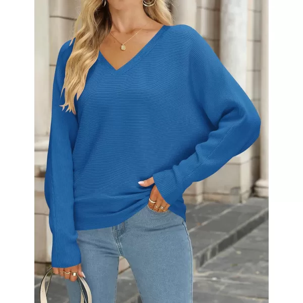 imageZESICA Womens 2023 Fall Turtleneck Batwing Long Sleeve Ribbed Knit Casual Soft Pullover Sweater Jumper TopVneckbrightblue