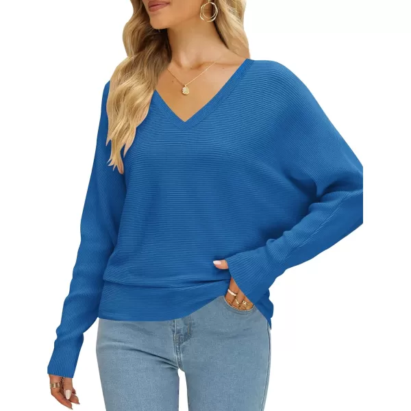 imageZESICA Womens 2023 Fall Turtleneck Batwing Long Sleeve Ribbed Knit Casual Soft Pullover Sweater Jumper TopVneckbrightblue