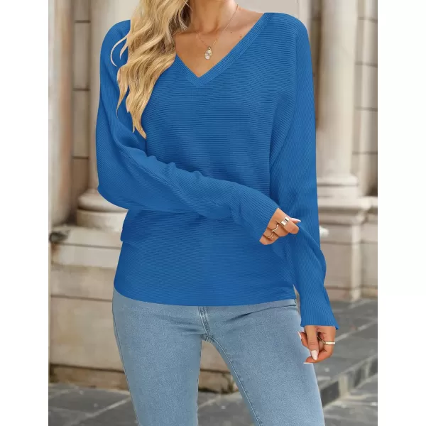 imageZESICA Womens 2023 Fall Turtleneck Batwing Long Sleeve Ribbed Knit Casual Soft Pullover Sweater Jumper TopVneckbrightblue
