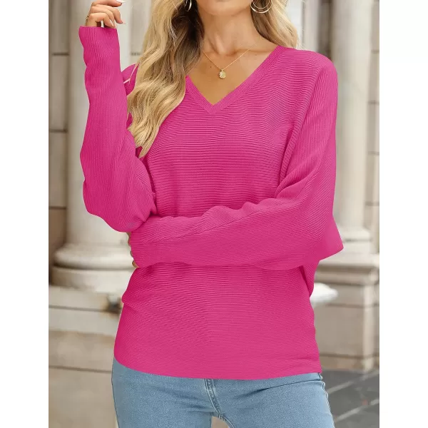 imageZESICA Womens 2023 Fall Turtleneck Batwing Long Sleeve Ribbed Knit Casual Soft Pullover Sweater Jumper TopVneckrose
