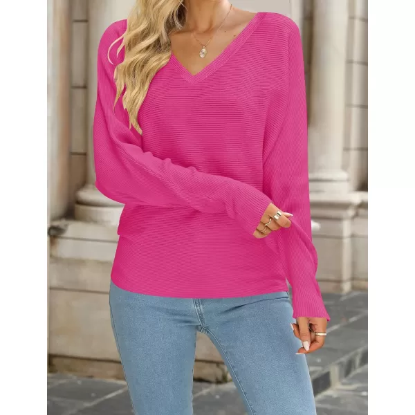 imageZESICA Womens 2023 Fall Turtleneck Batwing Long Sleeve Ribbed Knit Casual Soft Pullover Sweater Jumper TopVneckrose