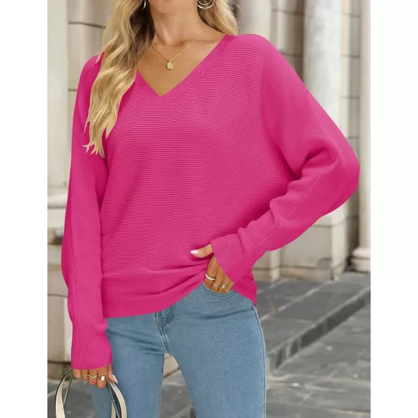 imageZESICA Womens 2023 Fall Turtleneck Batwing Long Sleeve Ribbed Knit Casual Soft Pullover Sweater Jumper TopVneckrose