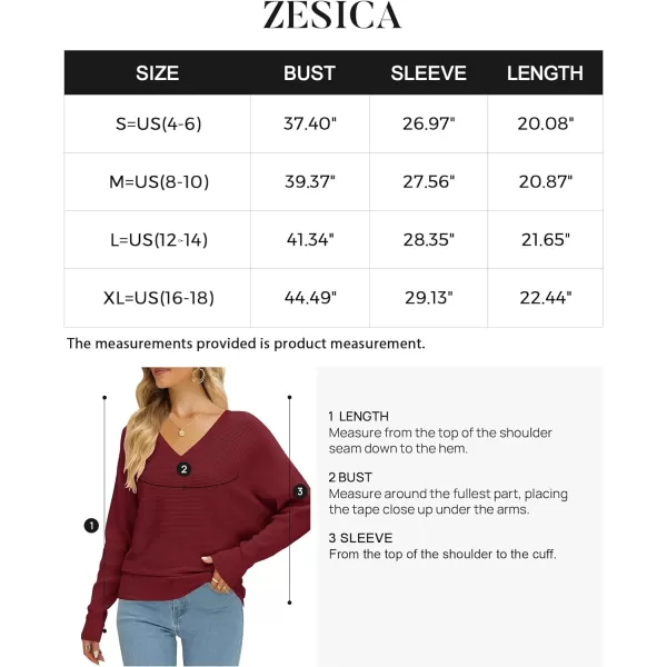 imageZESICA Womens 2023 Fall Turtleneck Batwing Long Sleeve Ribbed Knit Casual Soft Pullover Sweater Jumper TopVneckwine