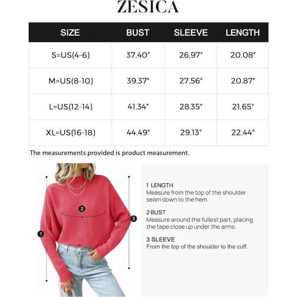 imageZESICA Womens 2023 Fall Turtleneck Batwing Long Sleeve Ribbed Knit Casual Soft Pullover Sweater Jumper TopWatermelon