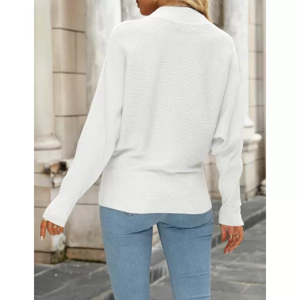 imageZESICA Womens 2023 Fall Turtleneck Batwing Long Sleeve Ribbed Knit Casual Soft Pullover Sweater Jumper TopWhite