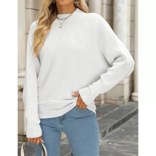 imageZESICA Womens 2023 Fall Turtleneck Batwing Long Sleeve Ribbed Knit Casual Soft Pullover Sweater Jumper TopWhite