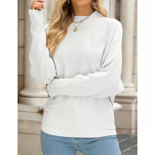 imageZESICA Womens 2023 Fall Turtleneck Batwing Long Sleeve Ribbed Knit Casual Soft Pullover Sweater Jumper TopWhite
