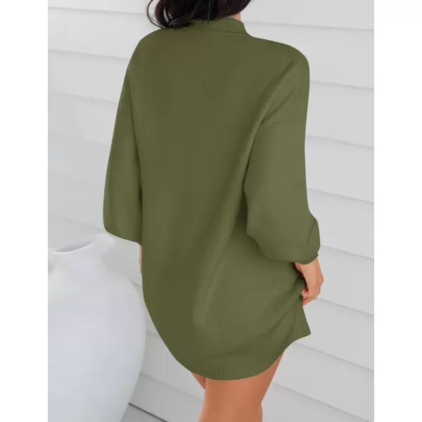 imageZESICA Womens 2023 Fall Turtleneck Sweaters Dress Oversized Long Lantern Sleeve Casual Knit Pullover Short DressesArmygreen