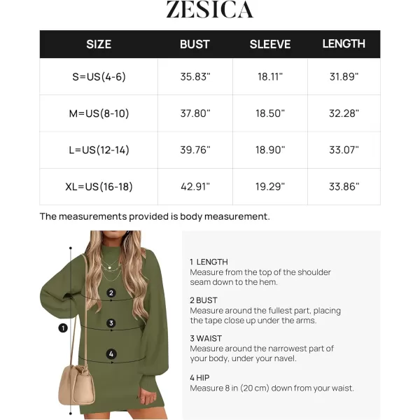 imageZESICA Womens 2023 Fall Turtleneck Sweaters Dress Oversized Long Lantern Sleeve Casual Knit Pullover Short DressesArmygreen