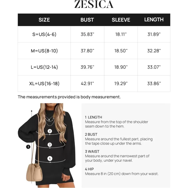 imageZESICA Womens 2023 Fall Turtleneck Sweaters Dress Oversized Long Lantern Sleeve Casual Knit Pullover Short DressesBlack