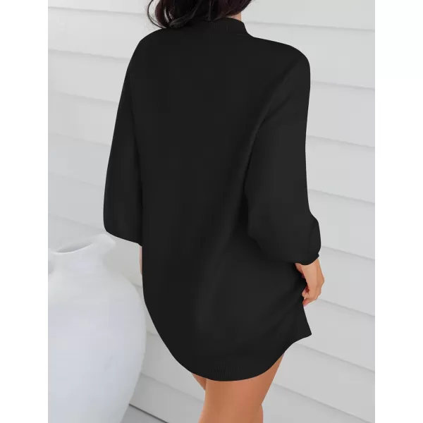 imageZESICA Womens 2023 Fall Turtleneck Sweaters Dress Oversized Long Lantern Sleeve Casual Knit Pullover Short DressesBlack