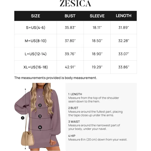 imageZESICA Womens 2023 Fall Turtleneck Sweaters Dress Oversized Long Lantern Sleeve Casual Knit Pullover Short DressesDarkviolet