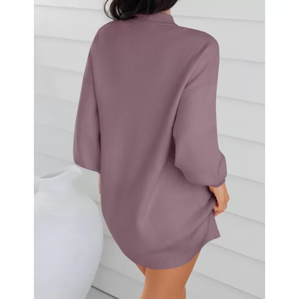 imageZESICA Womens 2023 Fall Turtleneck Sweaters Dress Oversized Long Lantern Sleeve Casual Knit Pullover Short DressesDarkviolet