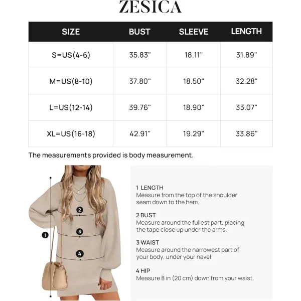 imageZESICA Womens 2023 Fall Turtleneck Sweaters Dress Oversized Long Lantern Sleeve Casual Knit Pullover Short DressesGreykhaki