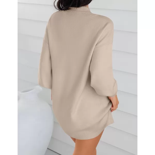 imageZESICA Womens 2023 Fall Turtleneck Sweaters Dress Oversized Long Lantern Sleeve Casual Knit Pullover Short DressesGreykhaki