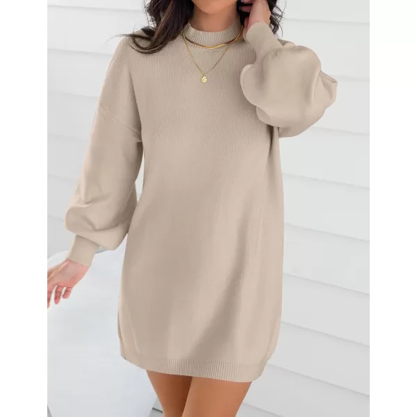 imageZESICA Womens 2023 Fall Turtleneck Sweaters Dress Oversized Long Lantern Sleeve Casual Knit Pullover Short DressesGreykhaki
