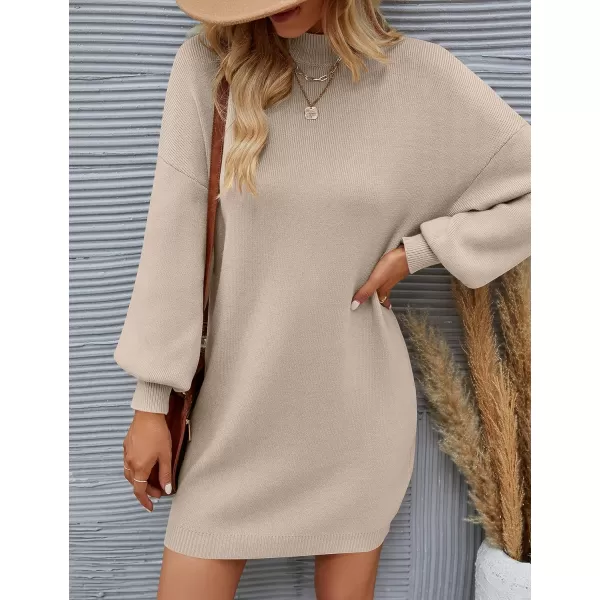 imageZESICA Womens 2023 Fall Turtleneck Sweaters Dress Oversized Long Lantern Sleeve Casual Knit Pullover Short DressesGreykhaki