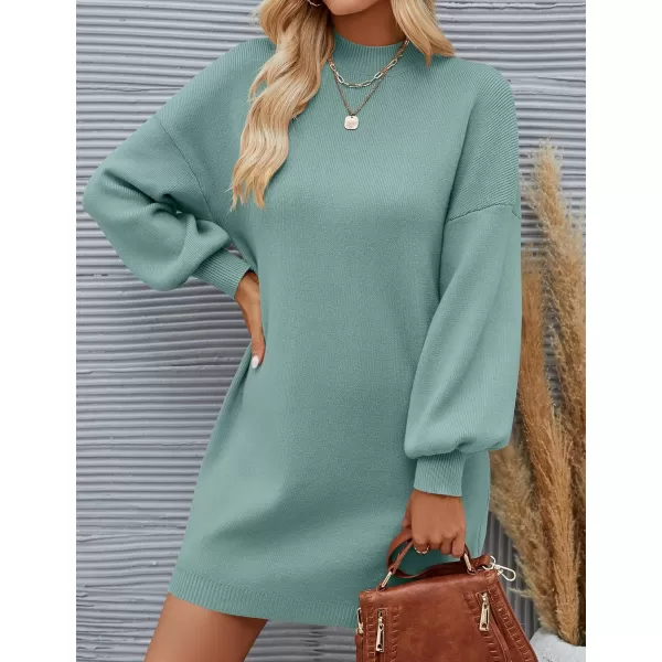 imageZESICA Womens 2023 Fall Turtleneck Sweaters Dress Oversized Long Lantern Sleeve Casual Knit Pullover Short DressesLake