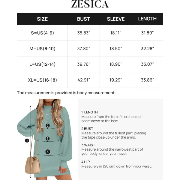 imageZESICA Womens 2023 Fall Turtleneck Sweaters Dress Oversized Long Lantern Sleeve Casual Knit Pullover Short DressesLake