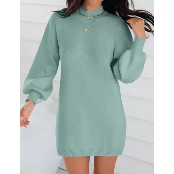imageZESICA Womens 2023 Fall Turtleneck Sweaters Dress Oversized Long Lantern Sleeve Casual Knit Pullover Short DressesLake