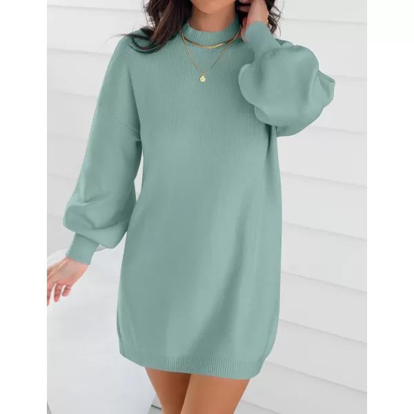 imageZESICA Womens 2023 Fall Turtleneck Sweaters Dress Oversized Long Lantern Sleeve Casual Knit Pullover Short DressesLake