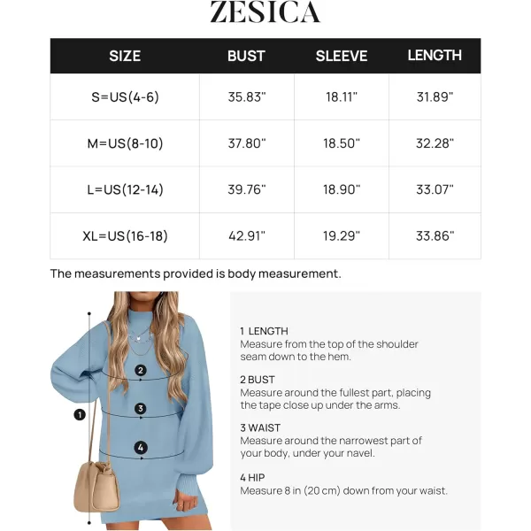 imageZESICA Womens 2023 Fall Turtleneck Sweaters Dress Oversized Long Lantern Sleeve Casual Knit Pullover Short DressesLightblue