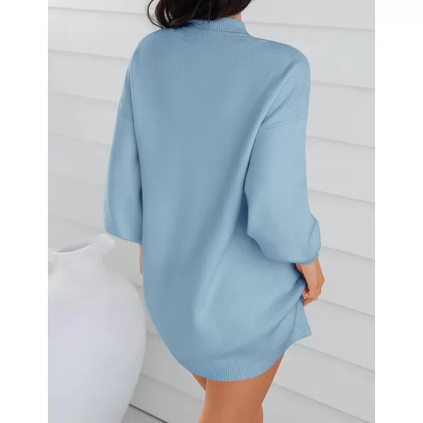 imageZESICA Womens 2023 Fall Turtleneck Sweaters Dress Oversized Long Lantern Sleeve Casual Knit Pullover Short DressesLightblue