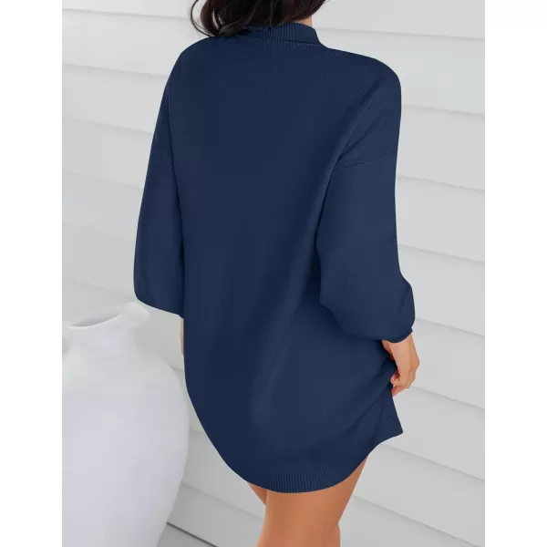 imageZESICA Womens 2023 Fall Turtleneck Sweaters Dress Oversized Long Lantern Sleeve Casual Knit Pullover Short DressesNavy