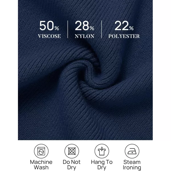 imageZESICA Womens 2023 Fall Turtleneck Sweaters Dress Oversized Long Lantern Sleeve Casual Knit Pullover Short DressesNavy