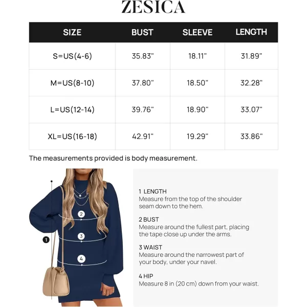 imageZESICA Womens 2023 Fall Turtleneck Sweaters Dress Oversized Long Lantern Sleeve Casual Knit Pullover Short DressesNavy