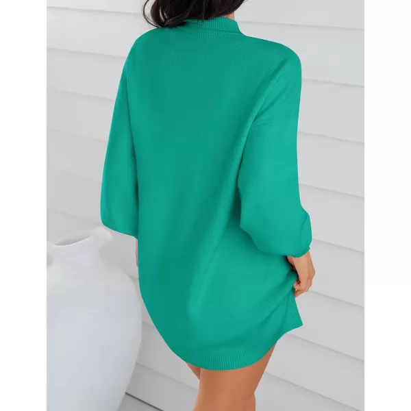 imageZESICA Womens 2023 Fall Turtleneck Sweaters Dress Oversized Long Lantern Sleeve Casual Knit Pullover Short DressesPeacock