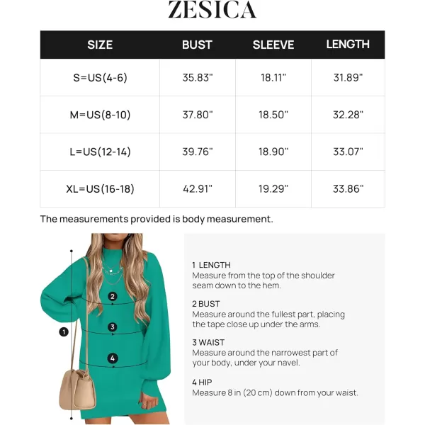 imageZESICA Womens 2023 Fall Turtleneck Sweaters Dress Oversized Long Lantern Sleeve Casual Knit Pullover Short DressesPeacock