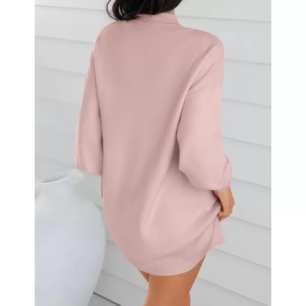imageZESICA Womens 2023 Fall Turtleneck Sweaters Dress Oversized Long Lantern Sleeve Casual Knit Pullover Short DressesPink
