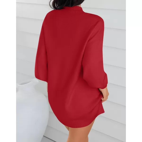 imageZESICA Womens 2023 Fall Turtleneck Sweaters Dress Oversized Long Lantern Sleeve Casual Knit Pullover Short DressesRed