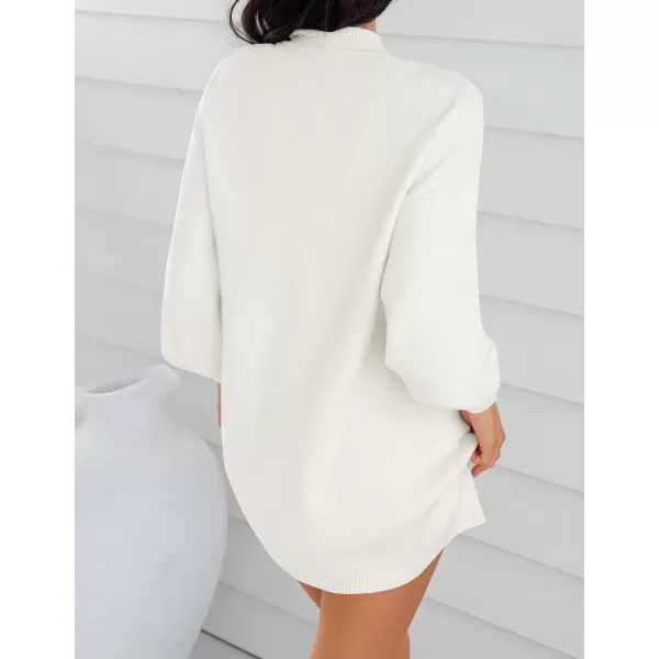 imageZESICA Womens 2023 Fall Turtleneck Sweaters Dress Oversized Long Lantern Sleeve Casual Knit Pullover Short DressesWhite